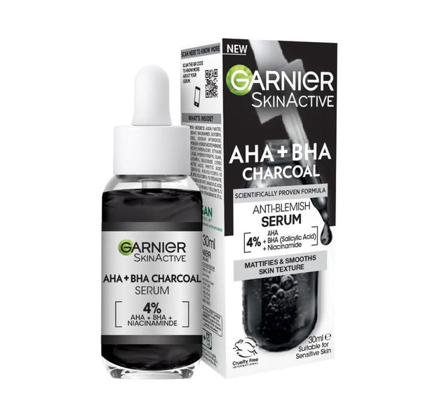 Garnier Charcoal Serum, Pore Purifying, Mattified Skin, with 4% AHA + Salicylic Acid + Niacinamide